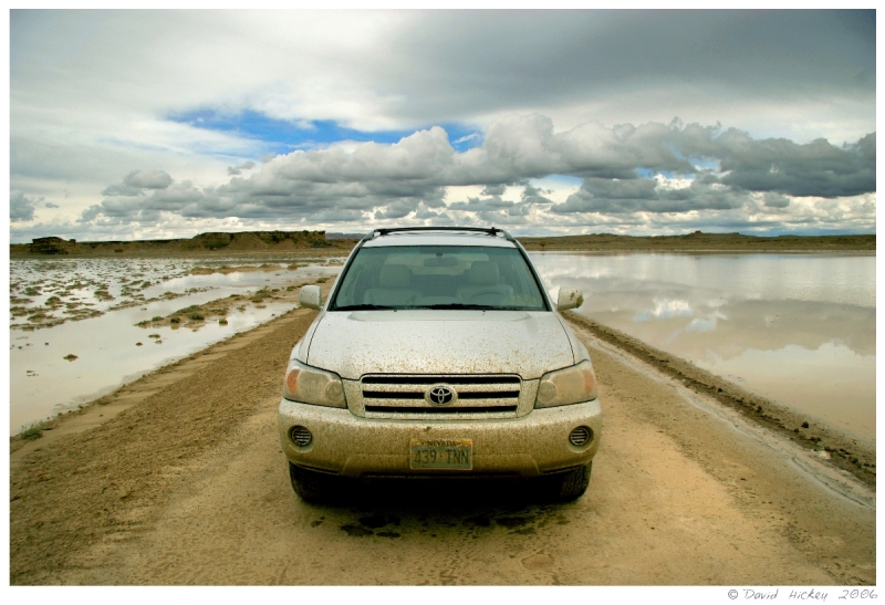 Southwest56 Splatted vehicle on road between White Rock and Naschitti, New Mexico
