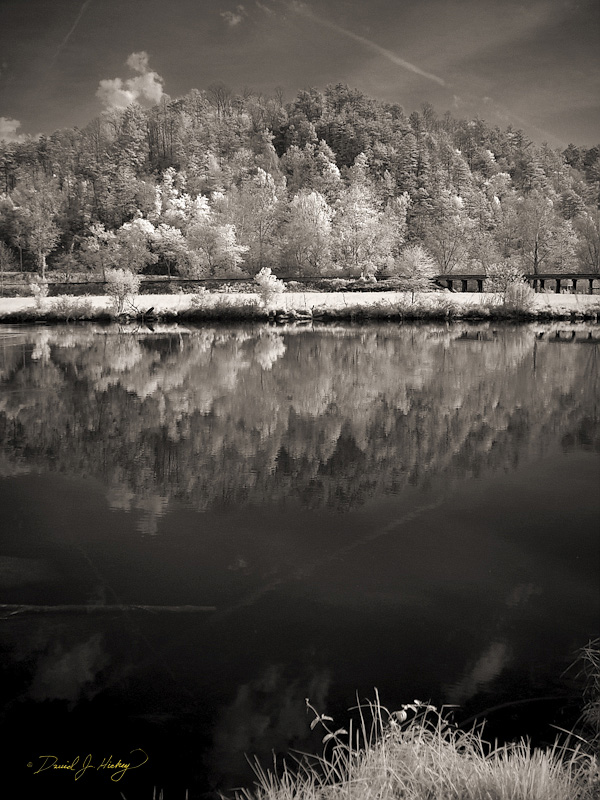 017 Hiwassee River Reflection, Reliance, TN -- Infrared image of the river right behind the abandoned building.