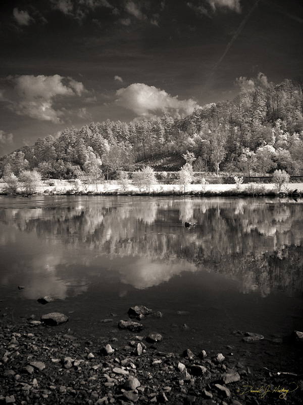 019 Hiwassee River Reflection III, Reliance, TN -- Infrared image of the river right behind the abandoned building.